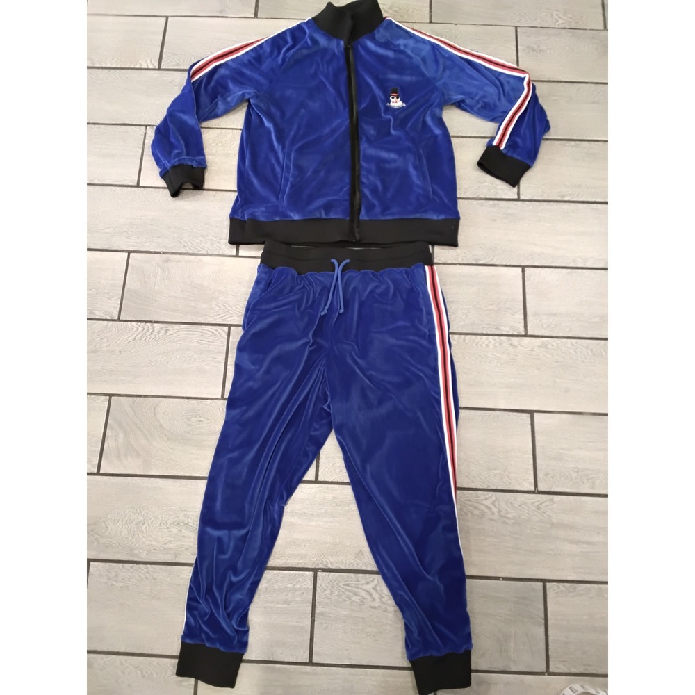Blizzard Bay Mens Blue Velour Tracksuit Set Snowman Cooler Than Ice Large